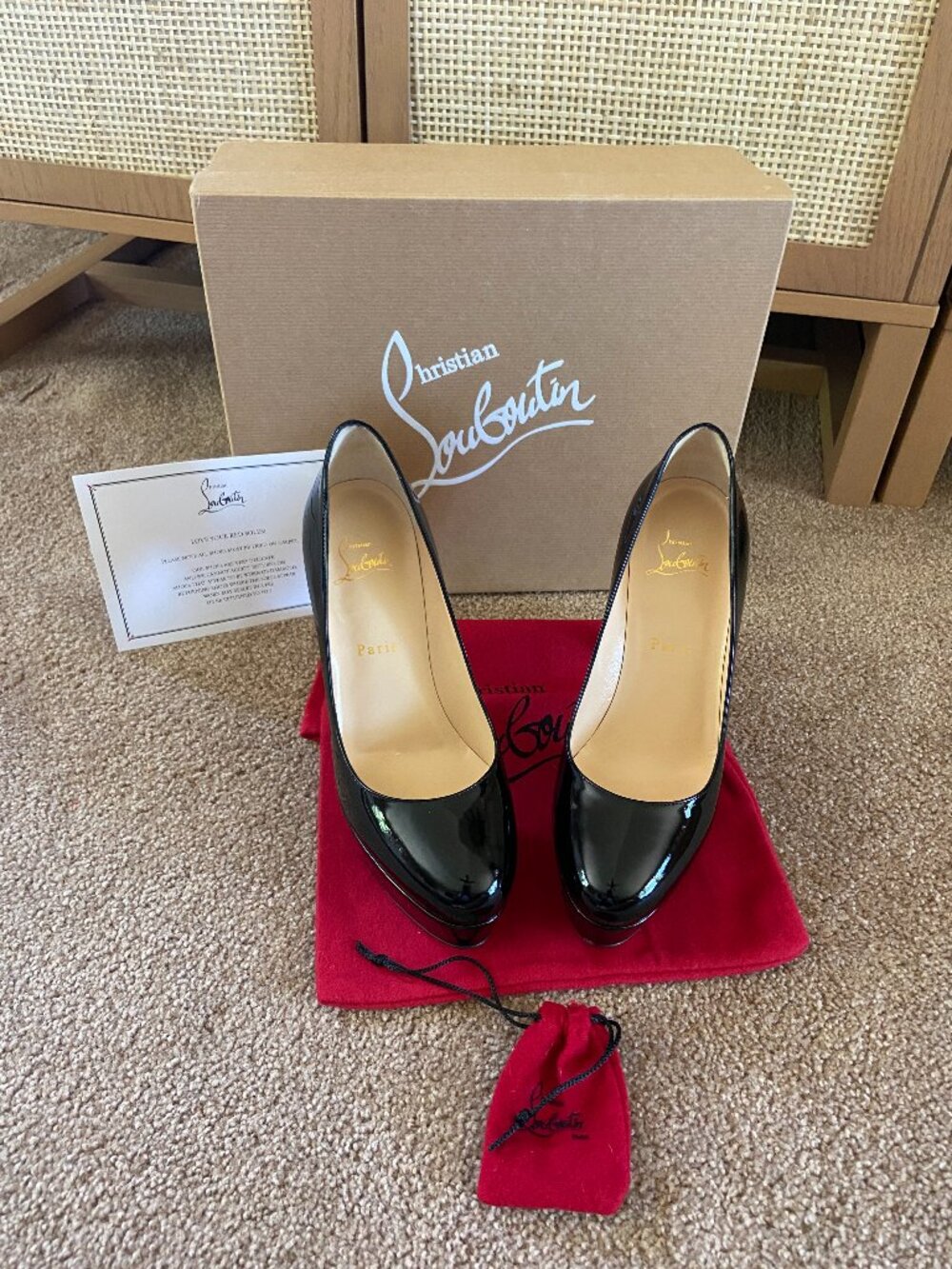 Christian Louboutin Bianca 120 Black Patent Leather Pumps SZ 38/8
